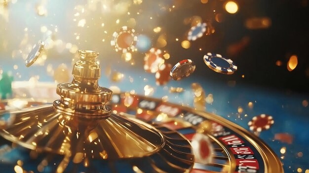 Diamond Empire roulette wheel spinning during a live broadcast with side-angle camera view